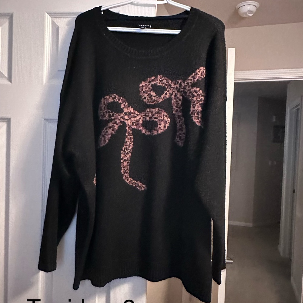 Torrid Black Sweater with leopard  Bow Accents